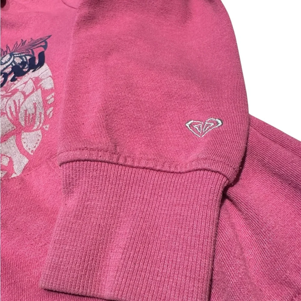 Y2K Roxy Girl 10-12 Youth Zip Hoodie Pink Surf Skate Graphic Boxy Sweatshirt
